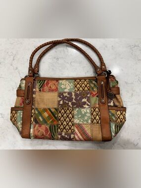 Vintage Y2K Fossil Modern Vintage Patchwork Satchel Handbag Boho